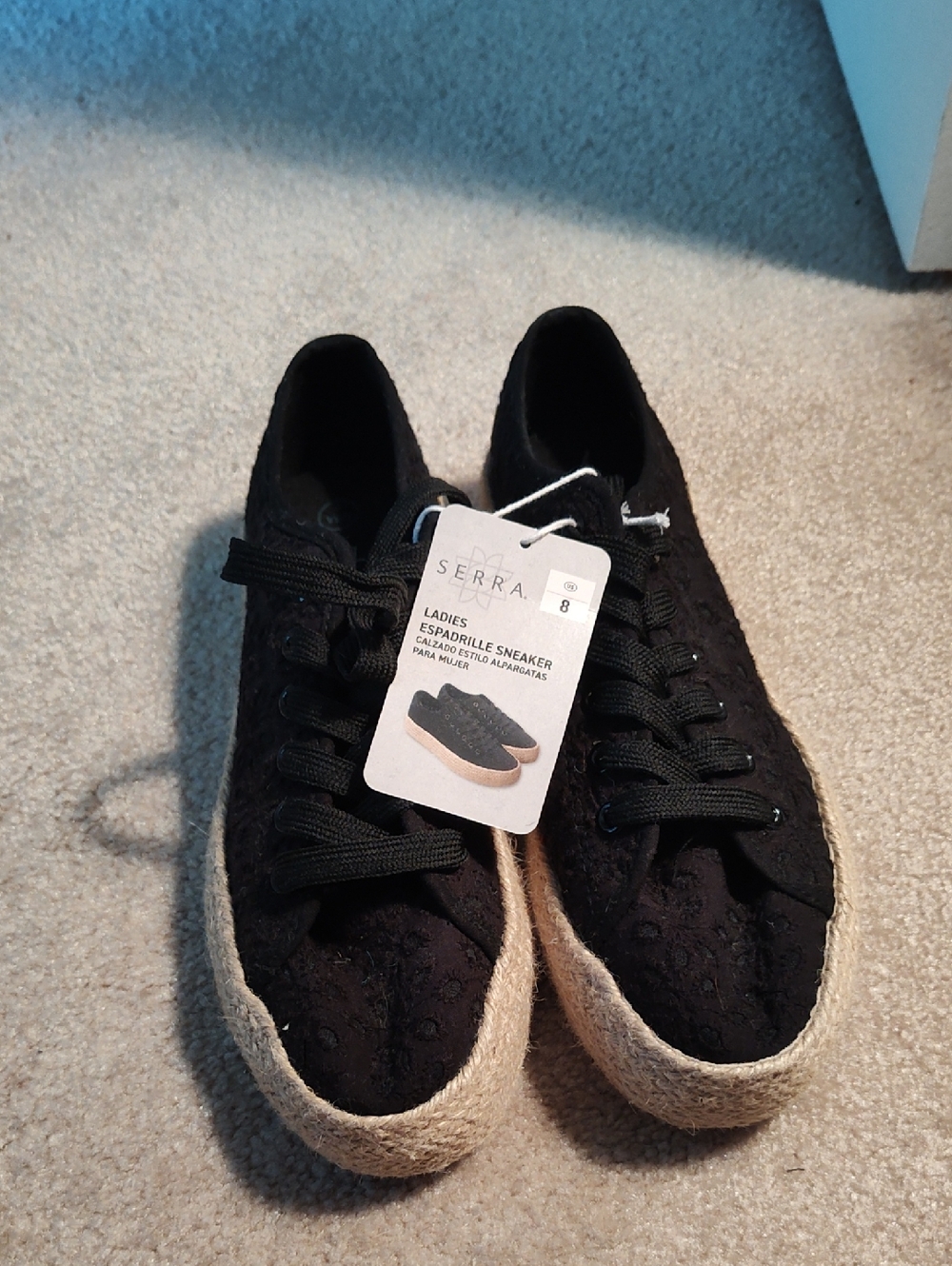 Serra Black Lace-Up Espadrille Sneaker with Jute Platform